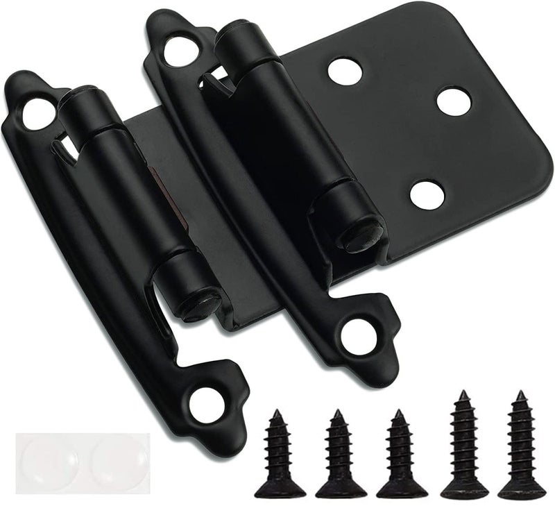 Decobasics 1/2" Overlay Matte Black Cabinet Hinges 50 Pack (25 Pair) Self Closing Bath & Kitchen Cabinet Hinges Black Flush Mount w/Door Bumpers & Upgraded Screws - Image 1